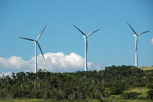 Wind turbines at the Wigton wind farm in Manchester, Jamaica. - clean sustainable energy, power, Caribbean