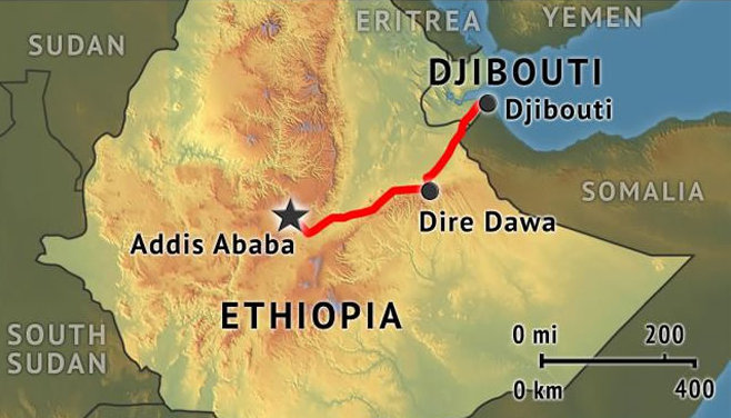 Map of the Ethiopia-Djibouti railway