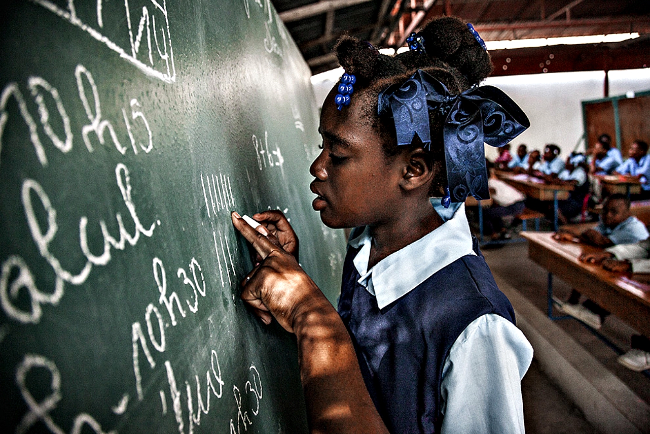 Girl in class, at a school in Port-au-Prince, Haiti