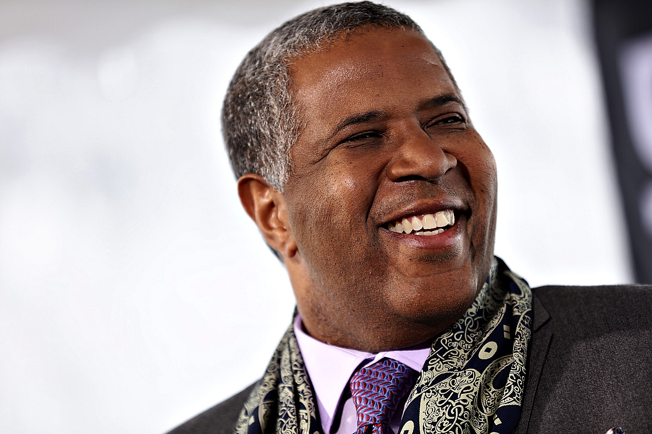 Robert F. Smith, chairman and chief executive officer of Vista Equity Partners LLC, reacts during a Bloomberg Television interview at the World Economic Forum (WEF) in Davos, Switzerland, on Wednesday, January 20, 2016