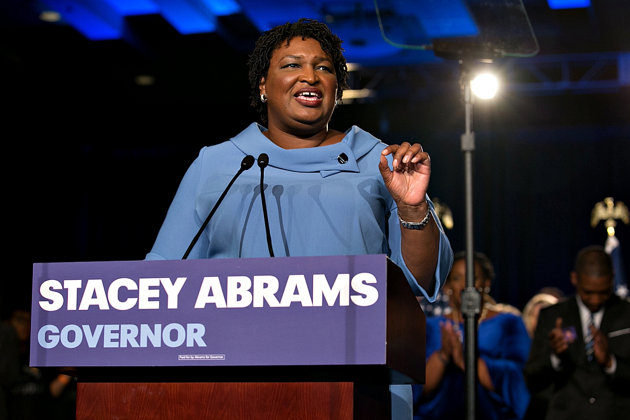 Democratic Gubernatorial candidate Stacey Abrams addresses supporters at an election watch party on November 6, 2018 in Atlanta, Georgia.
