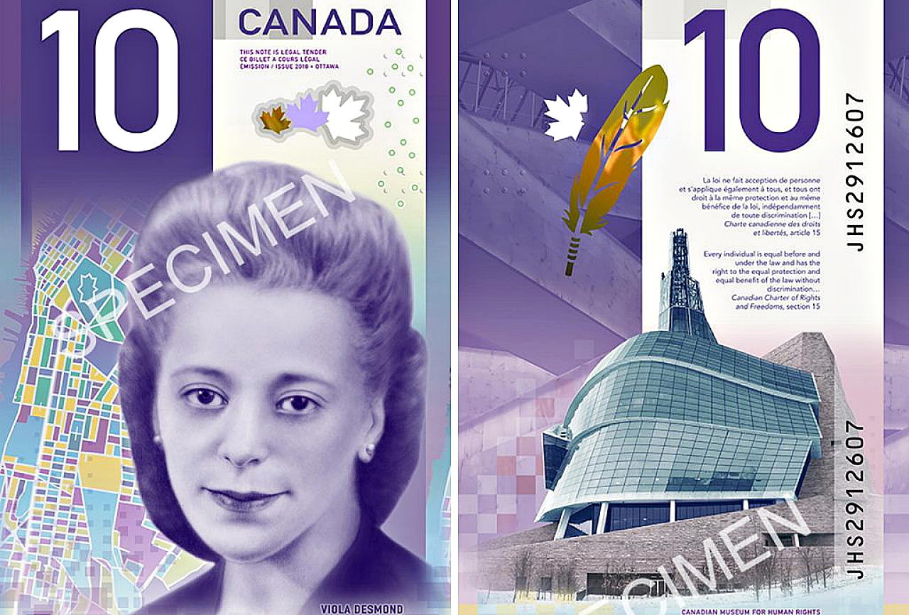 Viola Desmond on the new $10 bill note