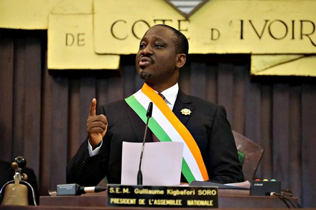 Immediate past Ivory Coast parliament speaker Guillaume Soro speaks at the National Assembly in Abidjan, Ivory Coast February 8, 2019