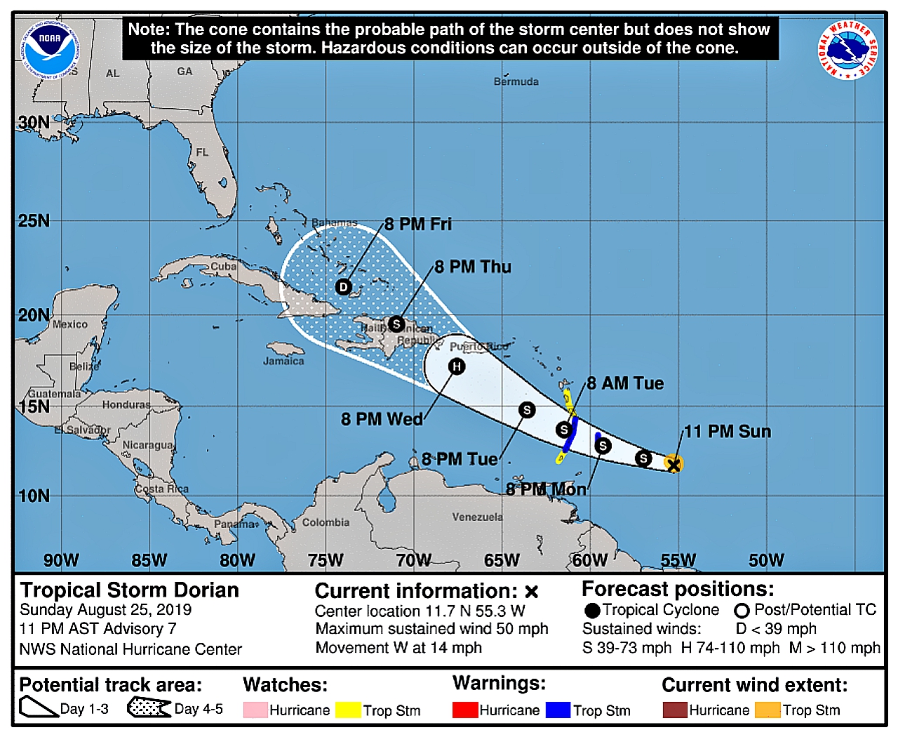 Tropical storm Dorian's path