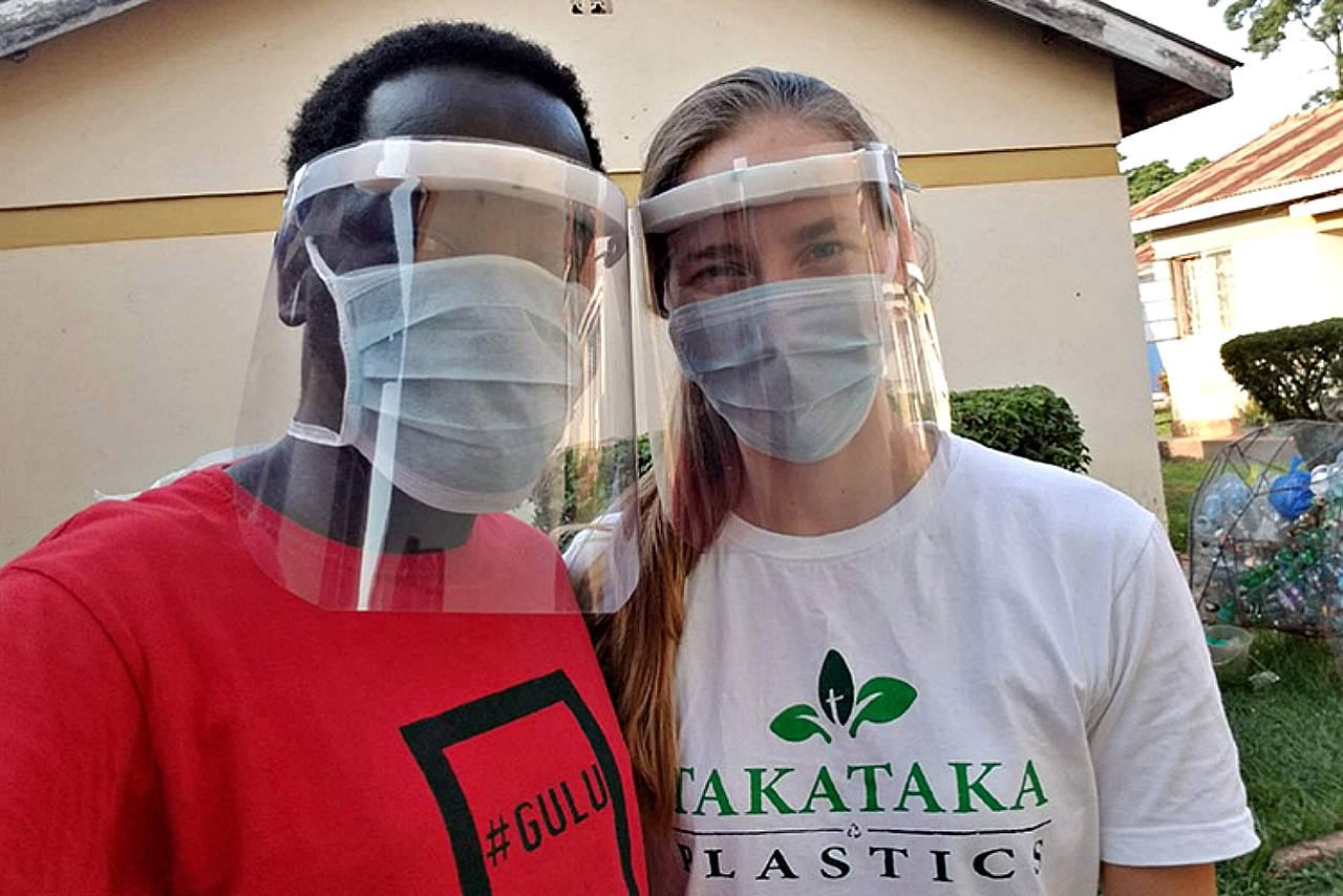 Ugandans melt plastic waste into coronavirus face shields