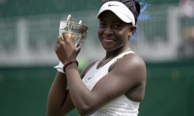 Clervie Ngounoue of the U.S. wins the girls singles titles at Wimbledon