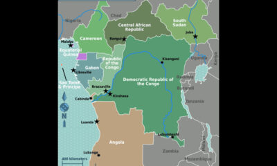 A map of Central Africa highlighting key trade and investment opportunities for Indian businesses, including natural resources, consumer goods, and infrastructure development.