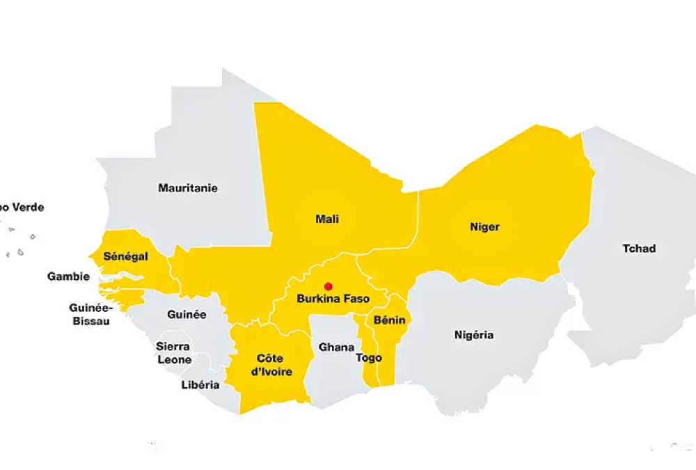 Map of West African Economic and Monetary Union (WAEMU) countries