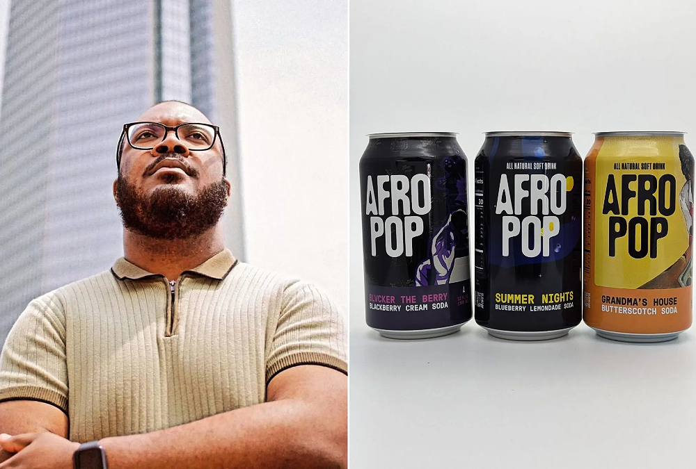 Jamel Stephens, founder of AFROPOP soda, experimenting with flavors like BLVCKER The BERRY and Grandma’s House to create a thriving soda brand inspired by Afro-futurism.