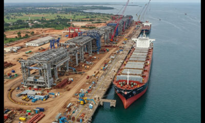 Port construction at Kribi, Cameroon showcasing large vessel accommodation