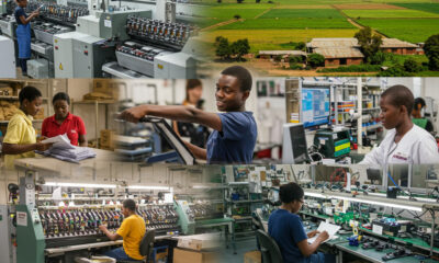 Africa highlighting key manufacturing sectors like textiles, electronics, and agriculture, with emphasis on the continent's young workforce.
