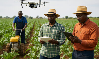 African farmers using smart agriculture technology like drones, sensors, and AI to drive a trillion-dollar agricultural revolution.
