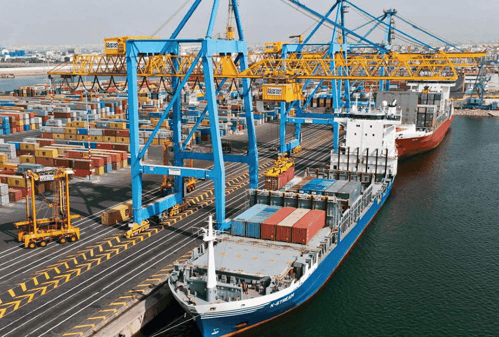 Busy Atlantic seaport in Morocco, illustrating the country's offer to provide landlocked Sahel nations with maritime access for trade and logistics.