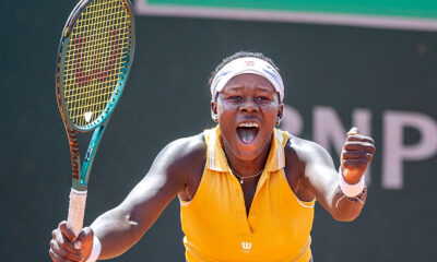 Victoria Mboko celebrates after historic win at the 2024 French Open