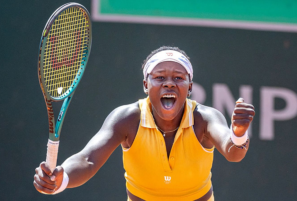 Victoria Mboko celebrates after historic win at the 2024 French Open
