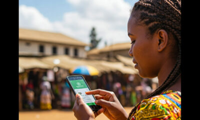 African woman using mobile money on a smartphone, depicting the continent’s rapid digital disruption and mobile payment adoption.