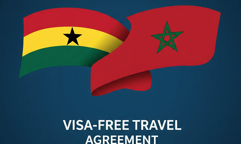 Ghana and Morocco flags symbolizing visa-free travel agreement to promote African integration and regional mobility.