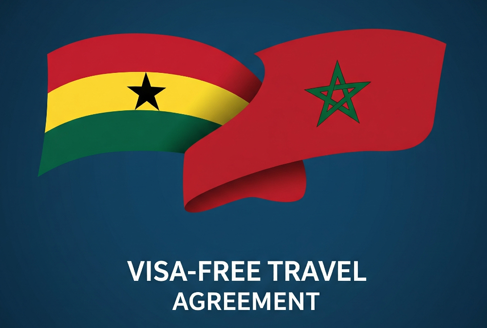 Ghana and Morocco flags symbolizing visa-free travel agreement to promote African integration and regional mobility.