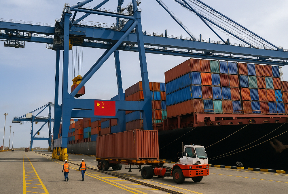 Chinese-built cargo port in Africa symbolizing growing trade ties and infrastructure development across the continent.