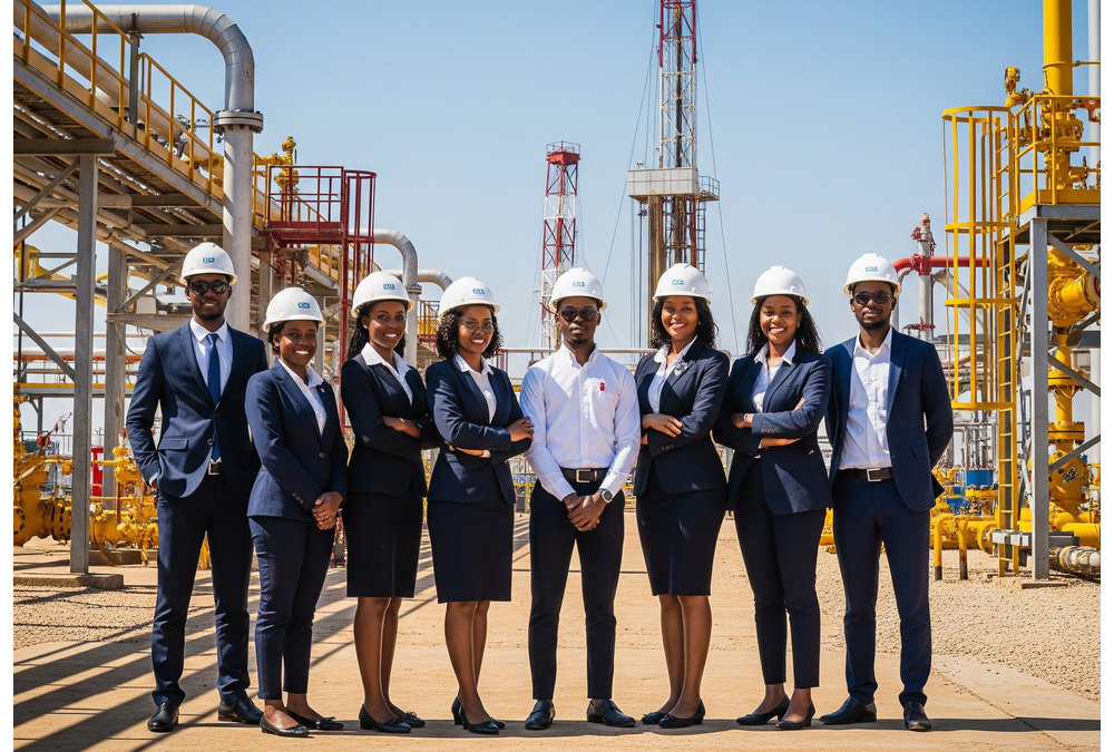 Engaged Namibian young professionals in an oil and gas facility