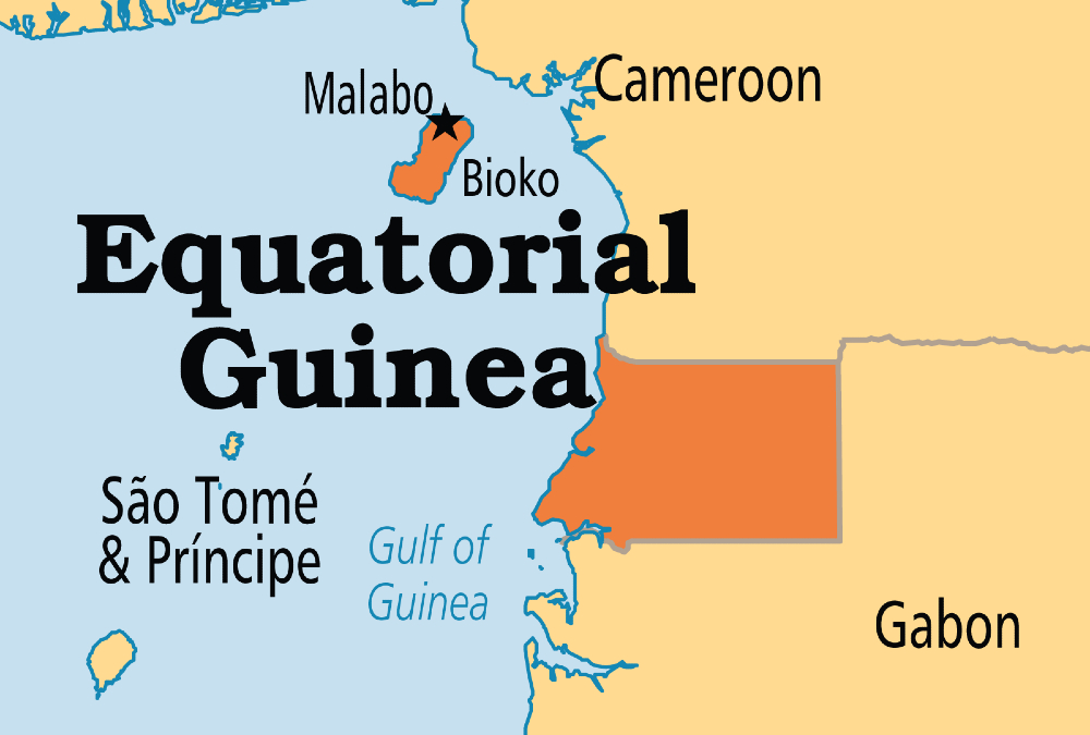 Strategic location of Equatorial Guinea in Central Africa, bordered by Cameroon and Gabon, with access to major Gulf of Guinea shipping routes