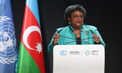 Barbados Prime Minister Mia Mottley receives the 2025 Winnie Mandela Humanitarian Award for climate advocacy and leadership on behalf of Small Island Developing States.