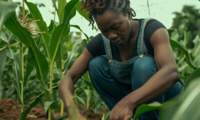 A vibrant African farm landscape with farmer working in a sunlit field, symbolizing the vital role of agriculture in Africa’s economy - supporting food security, employment, and sustainable development across the continent.