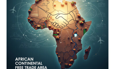 Map of Africa highlighting key regional trade blocs such as ECOWAS, UEMOA, and the African Continental Free Trade Area (AfCFTA), symbolizing regional integration, economic connectivity, and the transition from AGOA to a self-driven African trade agenda.