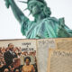 Statue of liberty with faded American history book showing images of Black inventors, civil rights leaders, and founding documents, symbolizing the importance of preserving truthful and inclusive U.S. history education