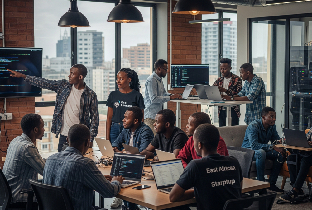 East African tech hub with young professionals innovating in Nairobi, Kenya – symbolizing digital growth and job creation