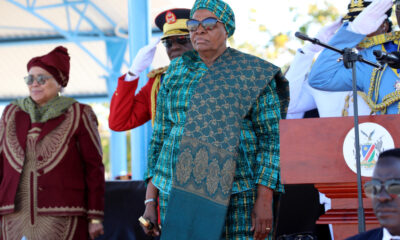 President Netumbo Nandi-Ndaitwah wearing traditional Namibian attire, showcasing African leadership and cultural fashion at a global political event.