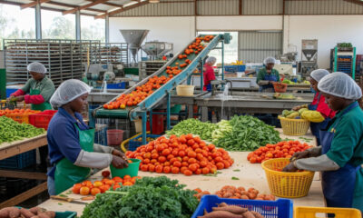 Fresh produce being prepared for processing in a rural African agro-industrial hub to reduce post-harvest losses.