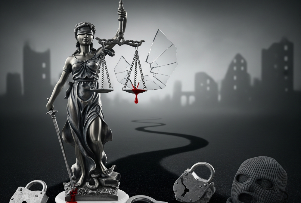 Symbolic representation of organized crime undermining Africa’s economic development through corruption, smuggling, and violence