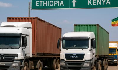 Commercial trucks at the Ethiopia-Kenya border, symbolizing growing trade facilitation efforts under the Horn of Africa Initiative to boost cross-border commerce.