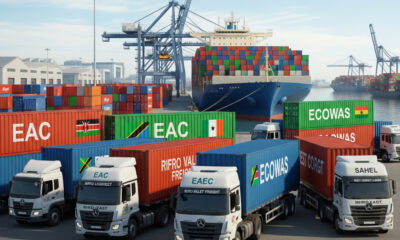 Cargo trucks and ships representing growing trade between East African Community and ECOWAS countries in 2025