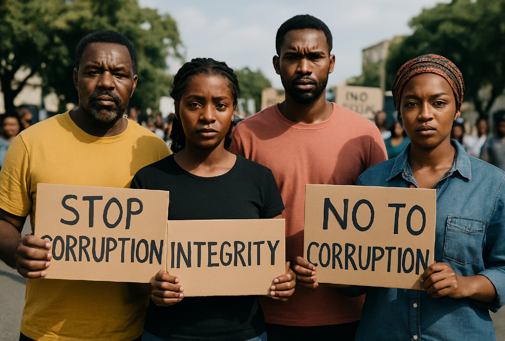 African people united against corruption, symbolizing moral courage, integrity, and the fight for justice and accountability across the continent.