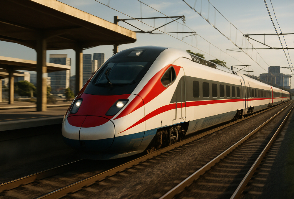 High-speed train in Africa traveling through modern rail infrastructure, symbolizing efforts toward continental connectivity under the African Continental Free Trade Area (AfCFTA).