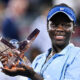 Victoria Mboko celebrates after defeating Naomi Osaka to win the 2024 National Bank Open in Montreal, becoming the first Canadian to claim the title in the city and marking a breakthrough moment in her rising tennis career.