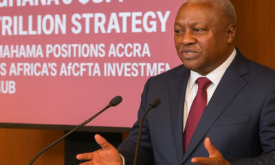 President John Mahama addressing Singaporean investors, promoting Ghana as the gateway to the $3.4 trillion AfCFTA market and a rising investment hub in West Africa.