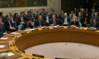 United Nations Security Council chamber with delegates debating global governance reform