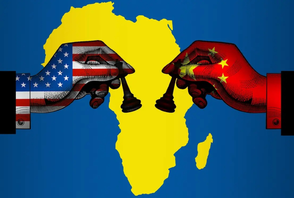 Africa as chessboard with China and U.S. pieces,