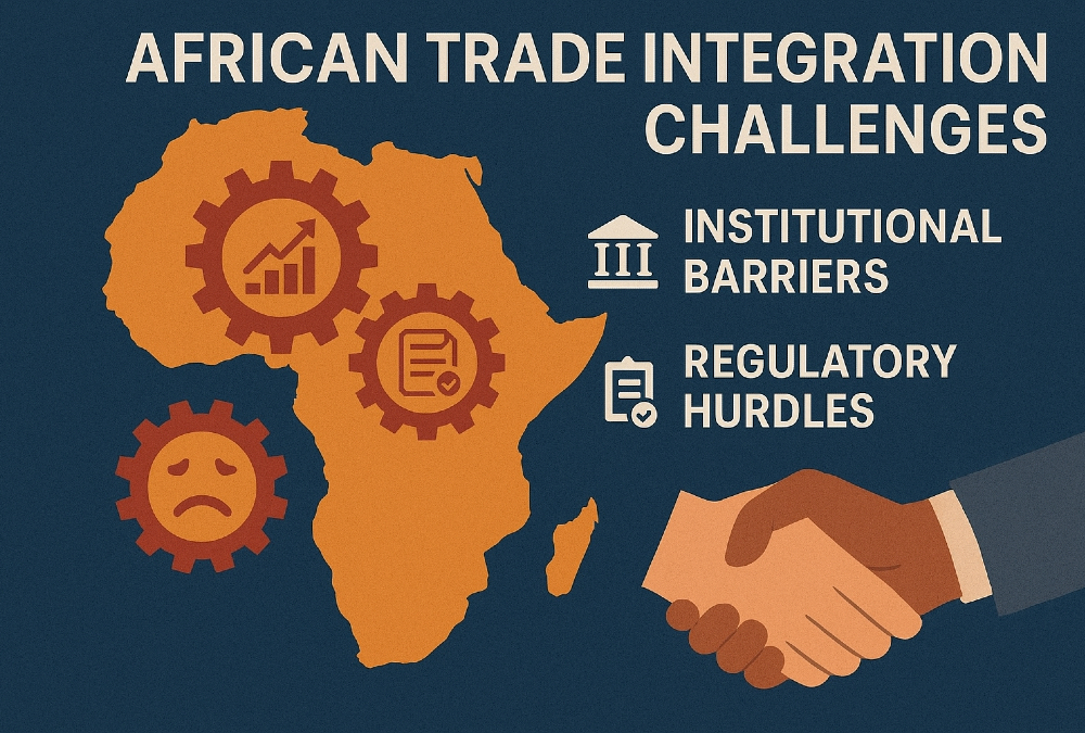 African trade integration challenges, highlighting institutional barriers, regulatory hurdles, and efforts to harmonize policies under AfCFTA.