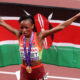 Kenya’s Beatrice Chebet celebrates after securing her first world championship gold medal in the 10,000m in Tokyo 2025.