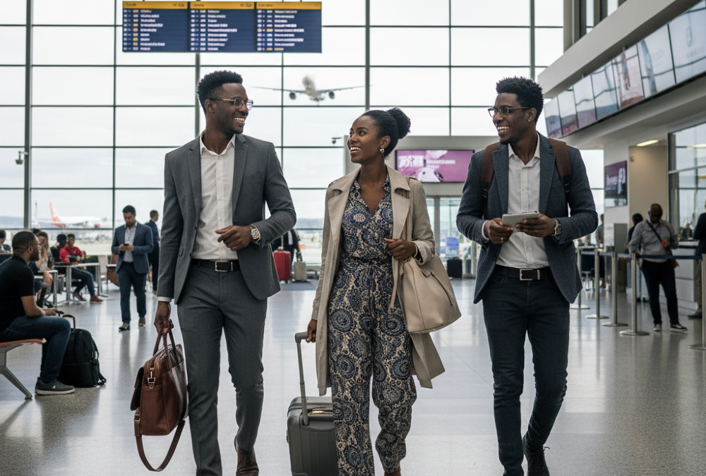 Young African professionals and tourists benefiting from Burkina Faso’s new online visa waiver system.