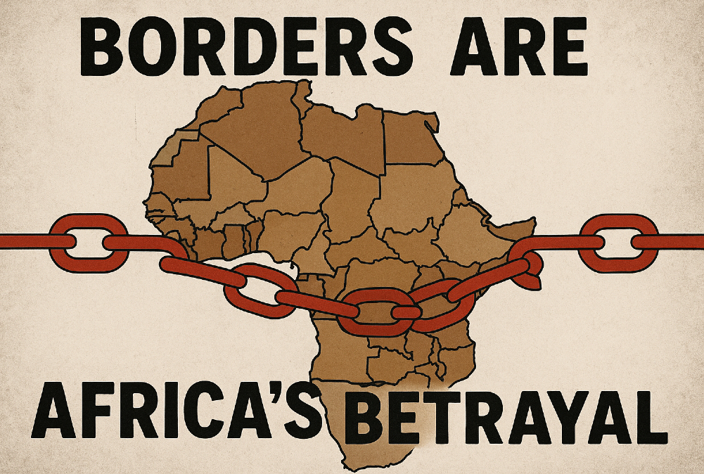 Illustration of African borders restricting movement, symbolizing the struggle for Pan-African unity and freedom of movement across the continent
