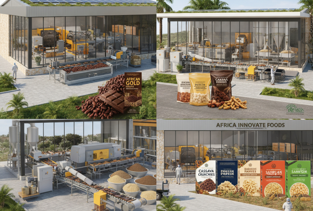 Value-added agriculture in Africa, highlighting cocoa, coffee, cassava, and maize processing