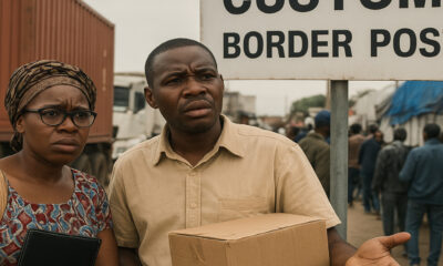 Frustrated African SME traders navigating customs delays at a border post—illustrating non-tariff barriers under AfCFTA.