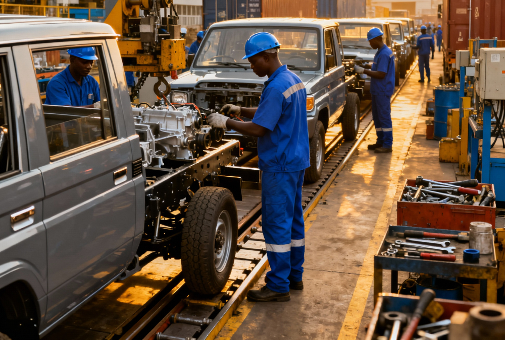 Factory workers in Nigeria assembling vehicles for regional export - AfCFTA industrialization opportunity