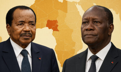 Paul Biya and Alassane Ouattara highlighting Africa’s leadership succession challenges and political stability concerns in Cameroon and Ivory Coast.