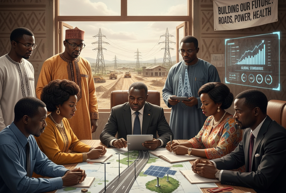 African leaders focusing on foundational development, including roads, electricity, and healthcare, amid pressure to meet Western climate and digital standards.